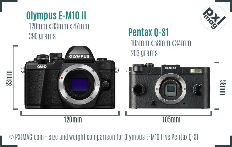 Olympus E-M10 II vs Pentax Q-S1 size comparison