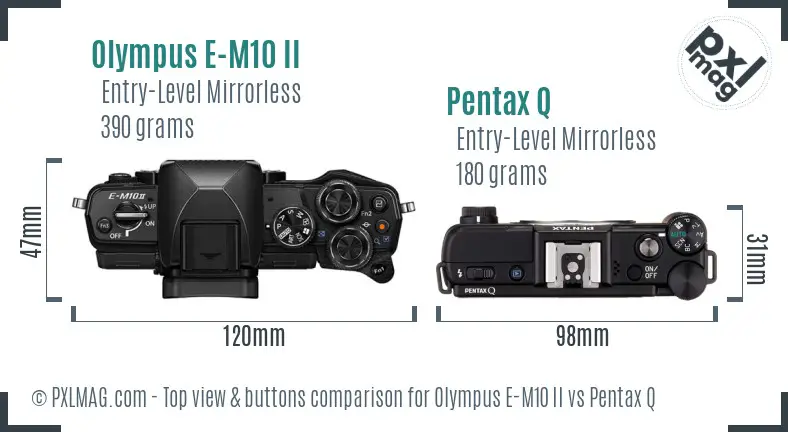 Olympus E-M10 II vs Pentax Q top view buttons comparison