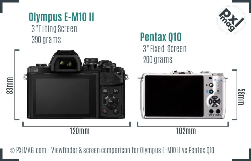 Olympus E-M10 II vs Pentax Q10 Screen and Viewfinder comparison