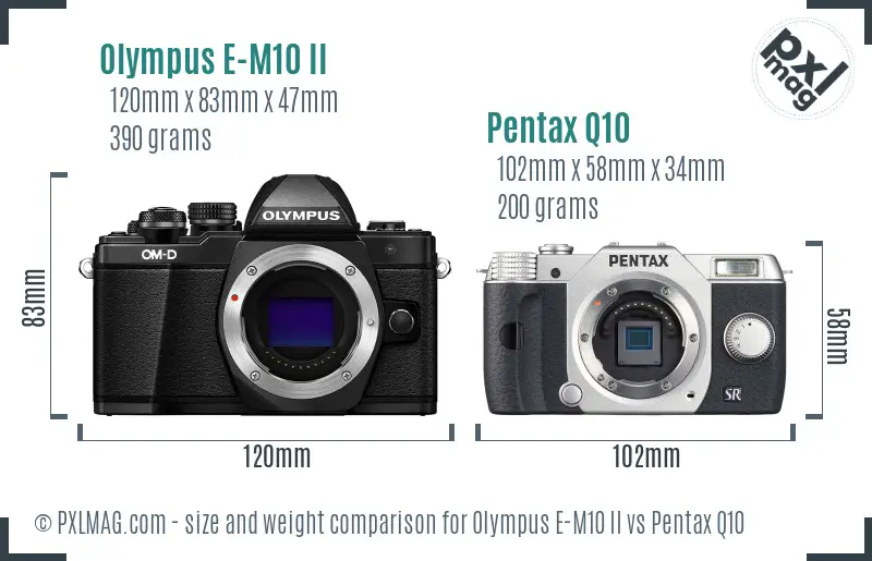 Olympus E-M10 II vs Pentax Q10 size comparison