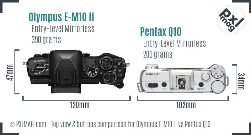 Olympus E-M10 II vs Pentax Q10 top view buttons comparison
