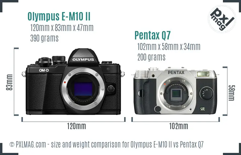 Olympus E-M10 II vs Pentax Q7 size comparison