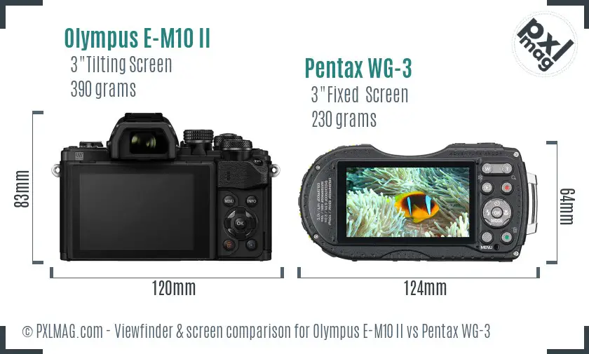 Olympus E-M10 II vs Pentax WG-3 Screen and Viewfinder comparison