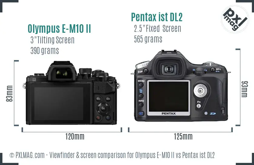 Olympus E-M10 II vs Pentax ist DL2 Screen and Viewfinder comparison