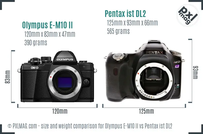 Olympus E-M10 II vs Pentax ist DL2 size comparison