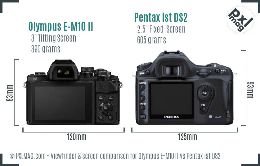 Olympus E-M10 II vs Pentax ist DS2 Screen and Viewfinder comparison