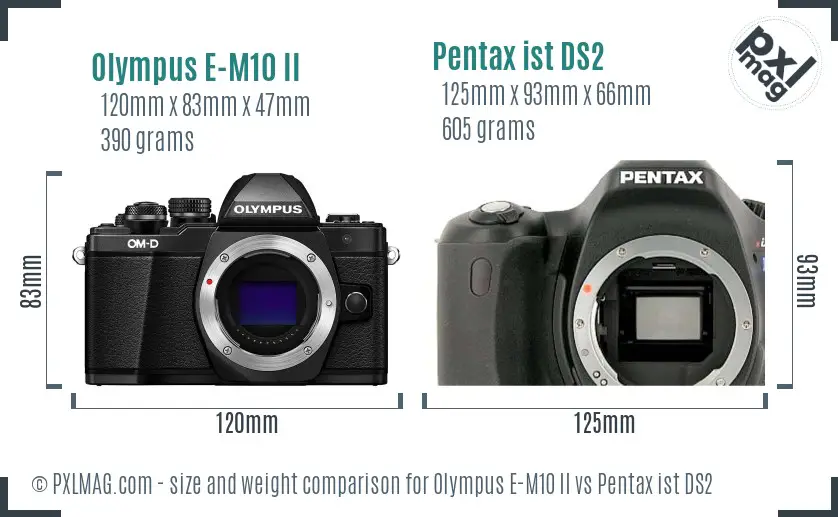 Olympus E-M10 II vs Pentax ist DS2 size comparison