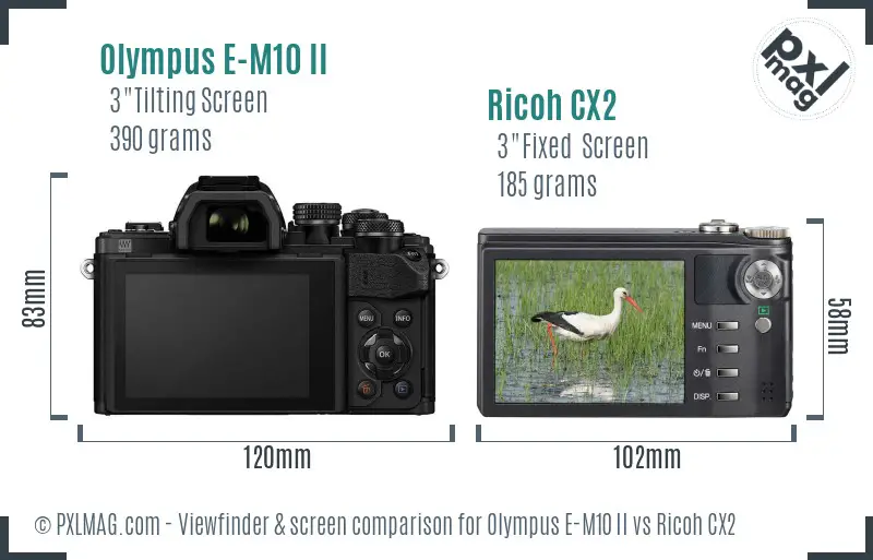 Olympus E-M10 II vs Ricoh CX2 Screen and Viewfinder comparison Olympus E-M10 II vs Ricoh CX2 Screen and Viewfinder comparison