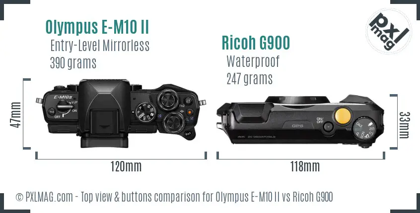 Olympus E-M10 II vs Ricoh G900 top view buttons comparison Olympus E-M10 II vs Ricoh G900 top view buttons comparison