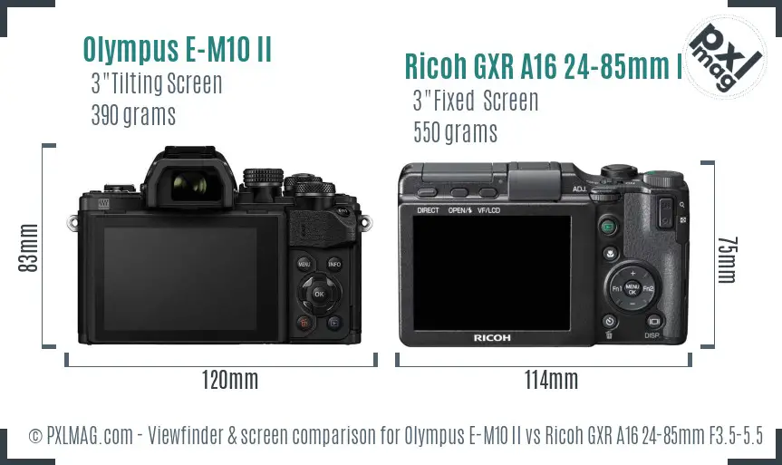 Olympus E-M10 II vs Ricoh GXR A16 24-85mm F3.5-5.5 Screen and Viewfinder comparison
