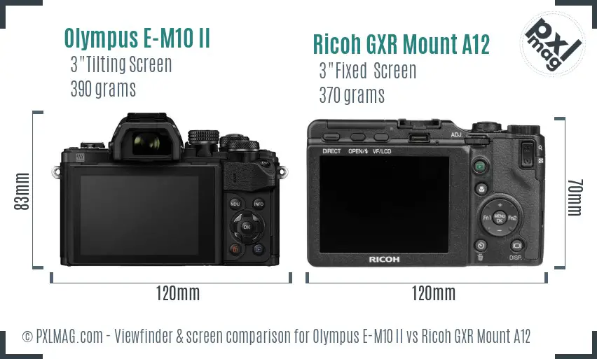 Olympus E-M10 II vs Ricoh GXR Mount A12 Screen and Viewfinder comparison