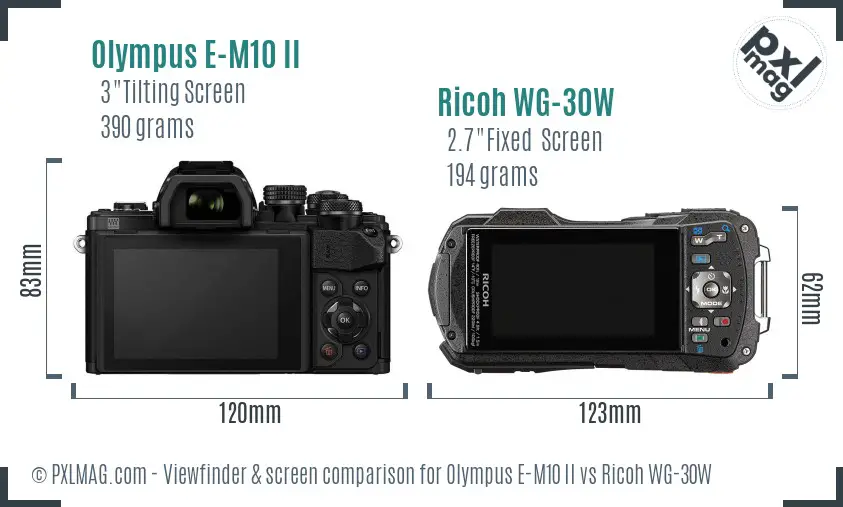 Olympus E-M10 II vs Ricoh WG-30W Screen and Viewfinder comparison