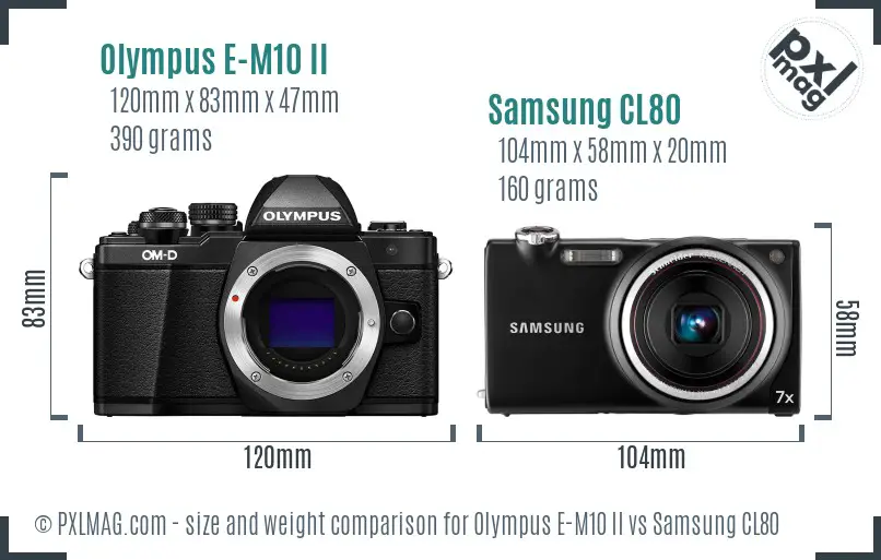Olympus E-M10 II vs Samsung CL80 size comparison Olympus E-M10 II vs Samsung CL80 size comparison