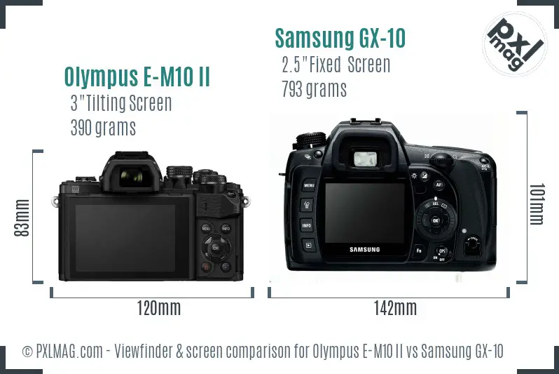 Olympus E-M10 II vs Samsung GX-10 Screen and Viewfinder comparison