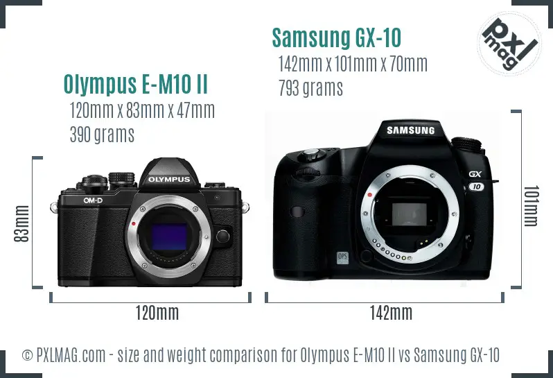 Olympus E-M10 II vs Samsung GX-10 size comparison