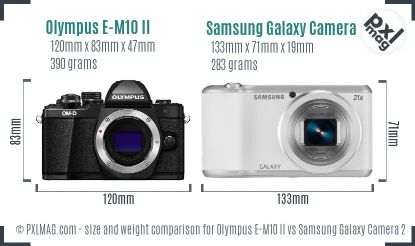 Olympus E-M10 II vs Samsung Galaxy Camera 2 size comparison