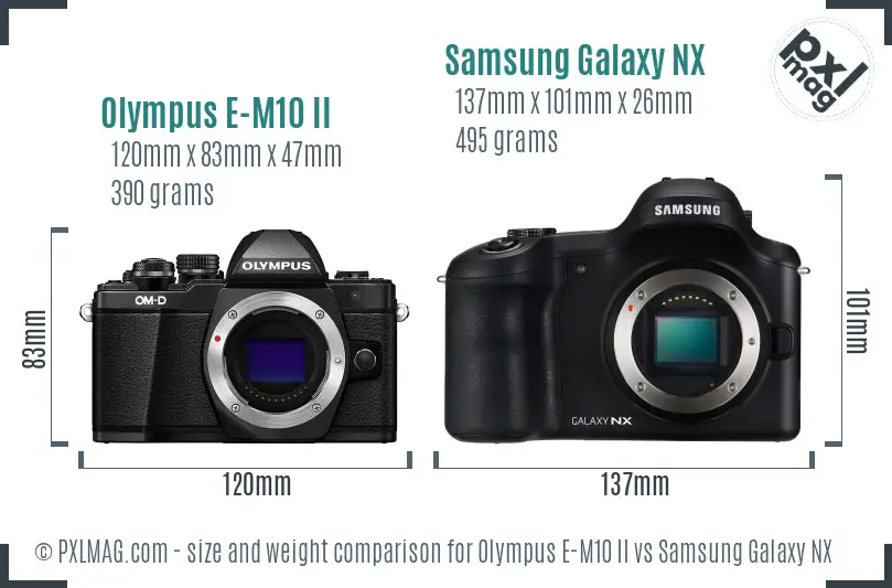 Olympus E-M10 II vs Samsung Galaxy NX size comparison