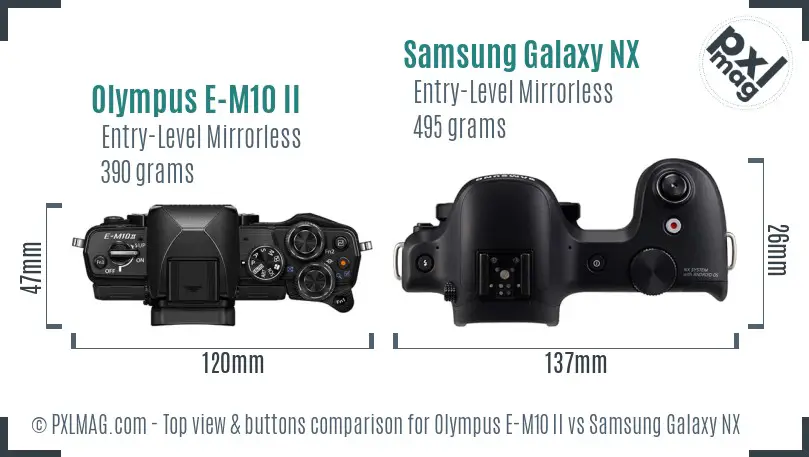 Olympus E-M10 II vs Samsung Galaxy NX top view buttons comparison
