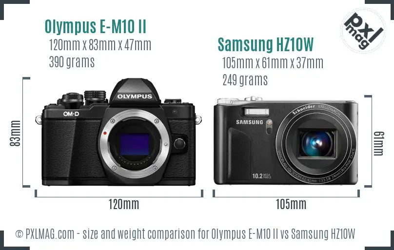 Olympus E-M10 II vs Samsung HZ10W size comparison