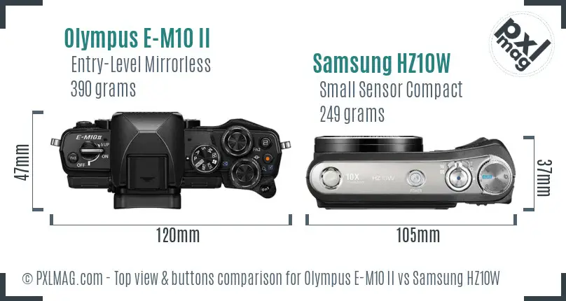 Olympus E-M10 II vs Samsung HZ10W top view buttons comparison