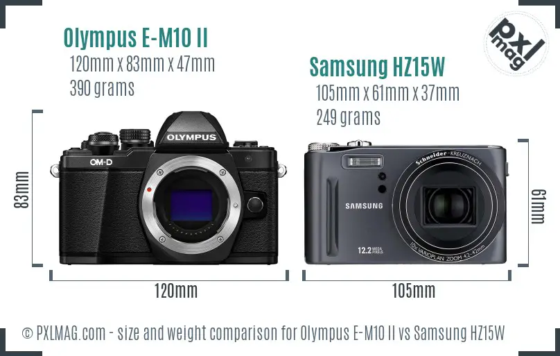 Olympus E-M10 II vs Samsung HZ15W size comparison Olympus E-M10 II vs Samsung HZ15W size comparison