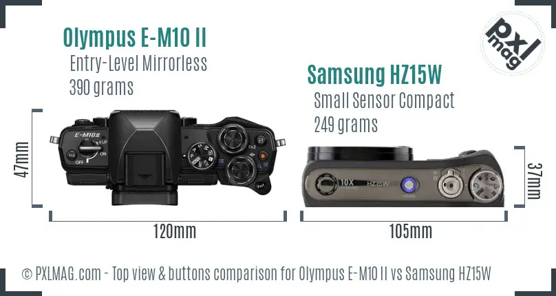 Olympus E-M10 II vs Samsung HZ15W top view buttons comparison