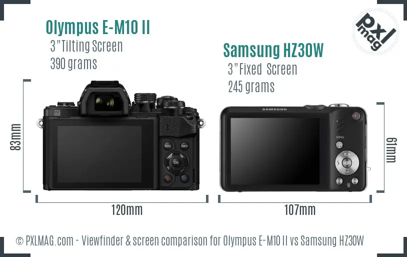 Olympus E-M10 II vs Samsung HZ30W Screen and Viewfinder comparison