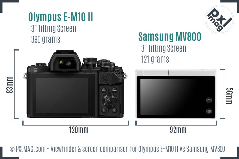 Olympus E-M10 II vs Samsung MV800 Screen and Viewfinder comparison