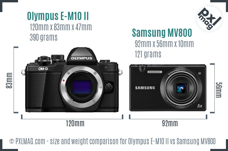 Olympus E-M10 II vs Samsung MV800 size comparison