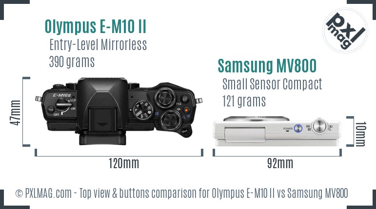 Olympus E-M10 II vs Samsung MV800 top view buttons comparison