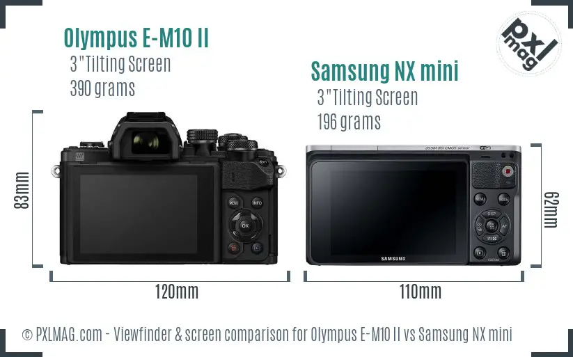 Olympus E-M10 II vs Samsung NX mini Screen and Viewfinder comparison