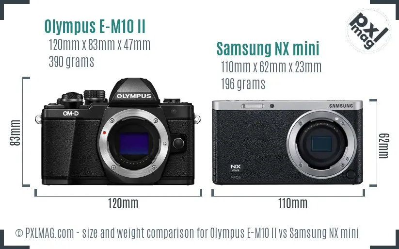 Olympus E-M10 II vs Samsung NX mini size comparison