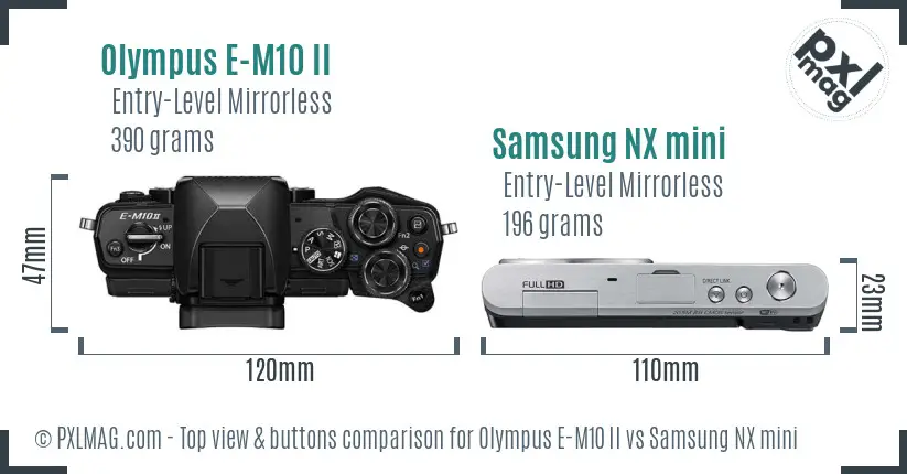 Olympus E-M10 II vs Samsung NX mini top view buttons comparison