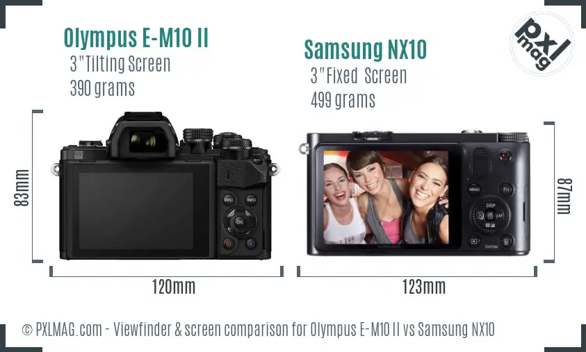Olympus E-M10 II vs Samsung NX10 Screen and Viewfinder comparison Olympus E-M10 II vs Samsung NX10 Screen and Viewfinder comparison
