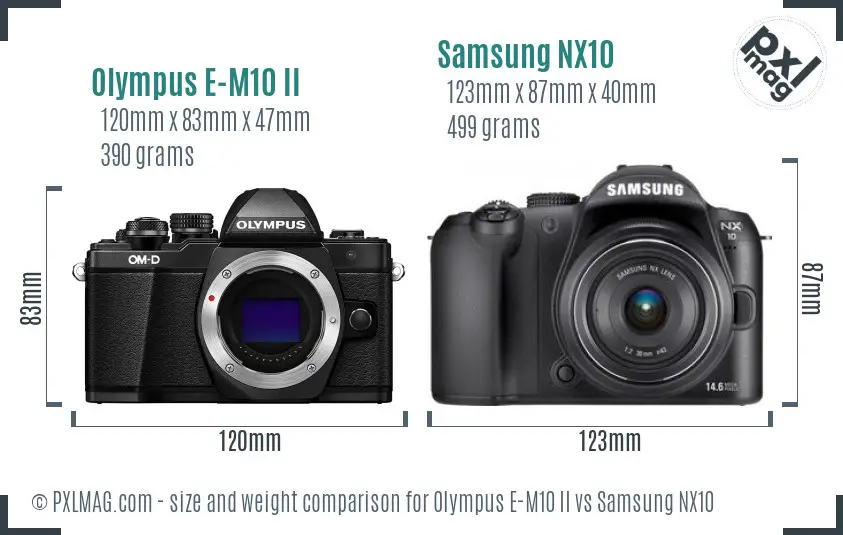 Olympus E-M10 II vs Samsung NX10 size comparison Olympus E-M10 II vs Samsung NX10 size comparison
