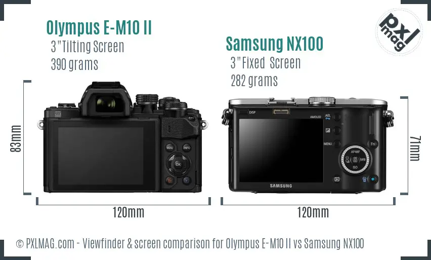 Olympus E-M10 II vs Samsung NX100 Screen and Viewfinder comparison