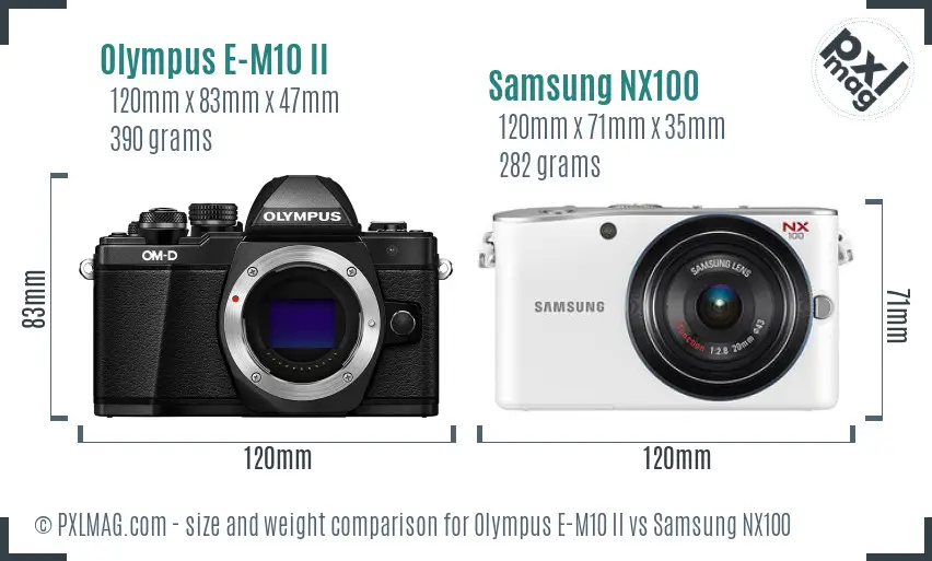Olympus E-M10 II vs Samsung NX100 size comparison