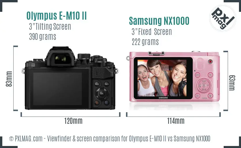 Olympus E-M10 II vs Samsung NX1000 Screen and Viewfinder comparison