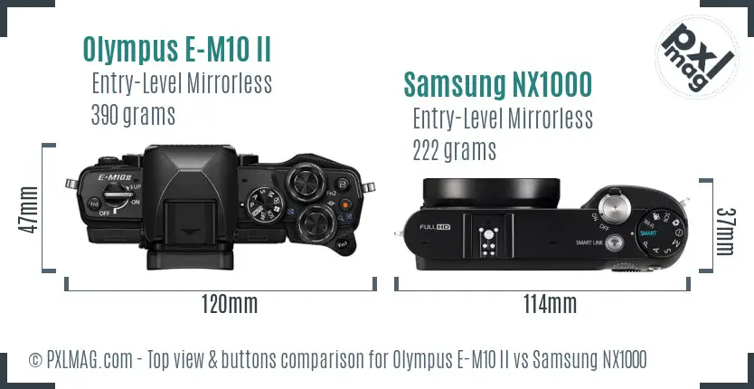 Olympus E-M10 II vs Samsung NX1000 top view buttons comparison