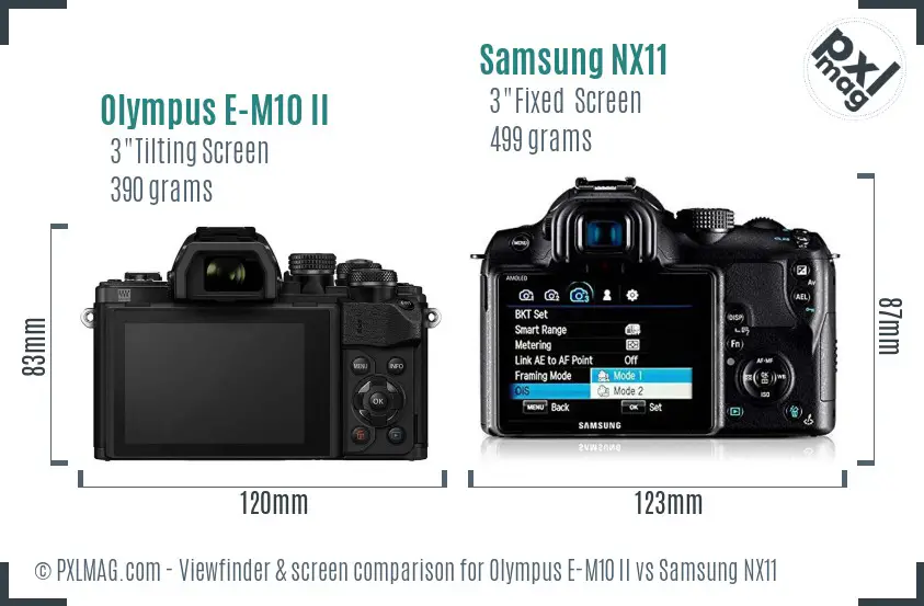 Olympus E-M10 II vs Samsung NX11 Screen and Viewfinder comparison Olympus E-M10 II vs Samsung NX11 Screen and Viewfinder comparison