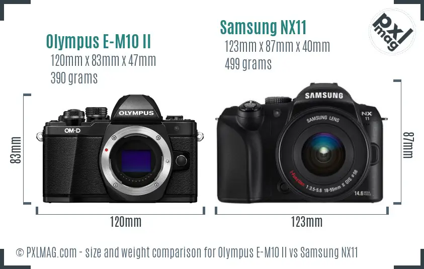 Olympus E-M10 II vs Samsung NX11 size comparison Olympus E-M10 II vs Samsung NX11 size comparison