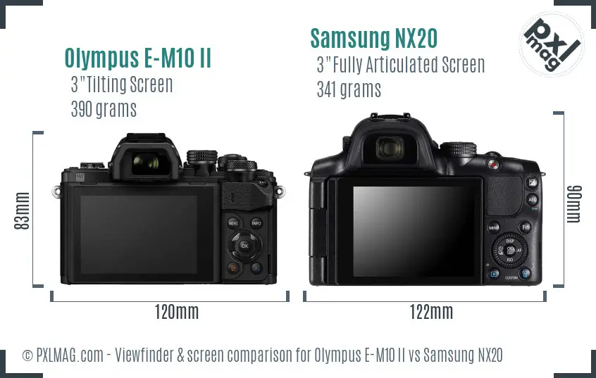 Olympus E-M10 II vs Samsung NX20 Screen and Viewfinder comparison