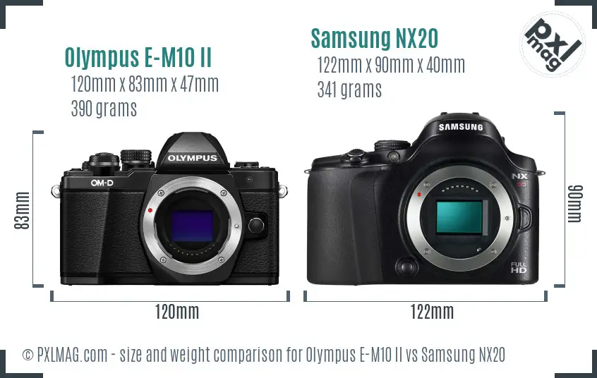 Olympus E-M10 II vs Samsung NX20 size comparison