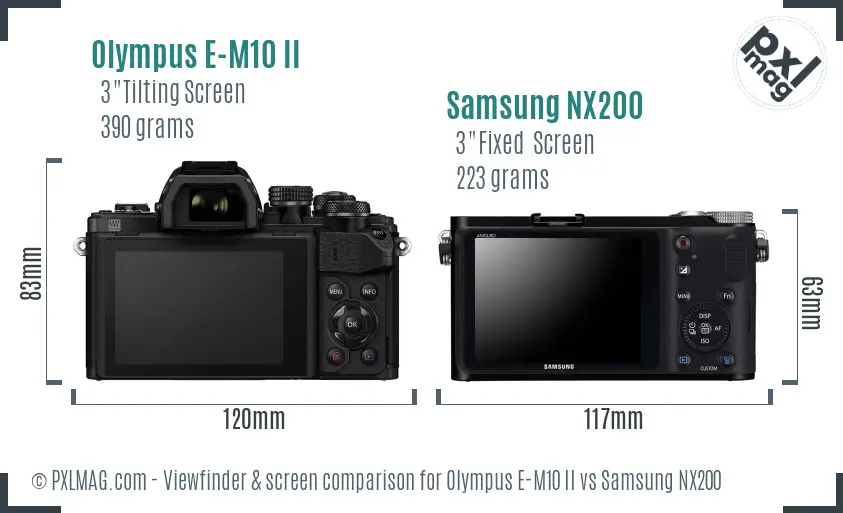 Olympus E-M10 II vs Samsung NX200 Screen and Viewfinder comparison
