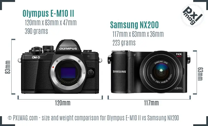 Olympus E-M10 II vs Samsung NX200 size comparison