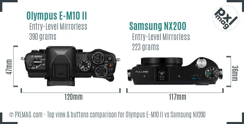 Olympus E-M10 II vs Samsung NX200 top view buttons comparison