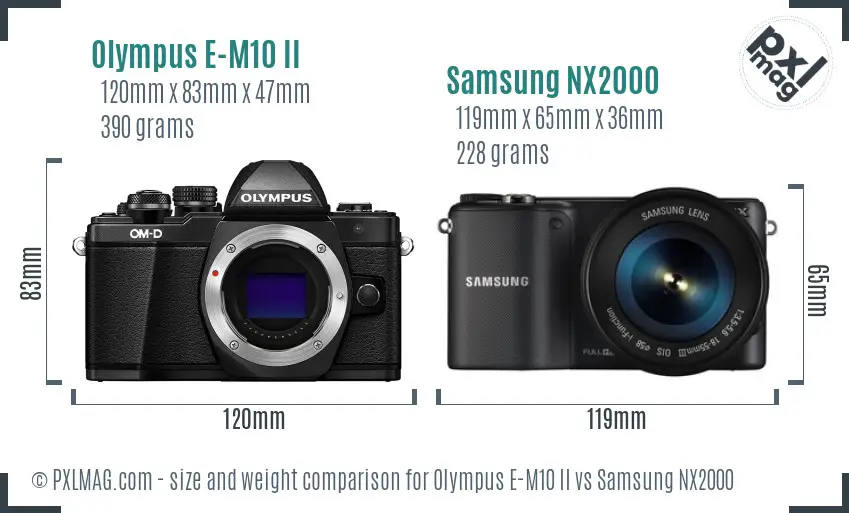 Olympus E-M10 II vs Samsung NX2000 size comparison