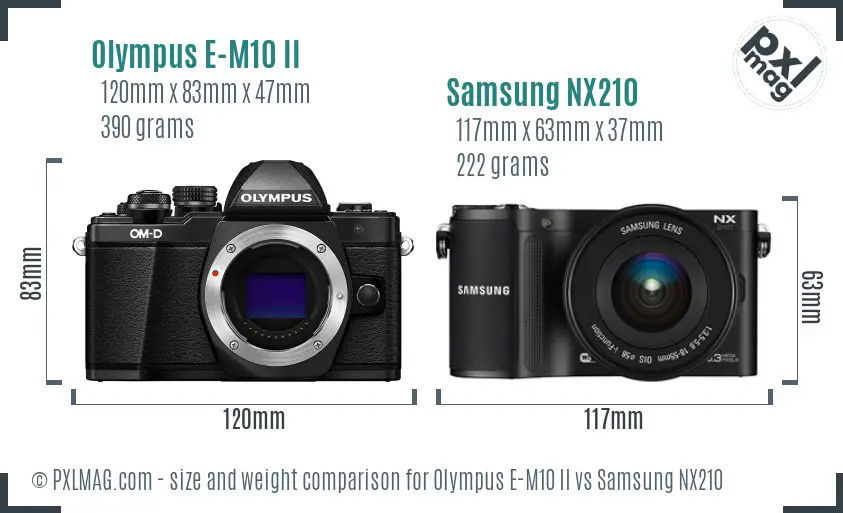 Olympus E-M10 II vs Samsung NX210 size comparison