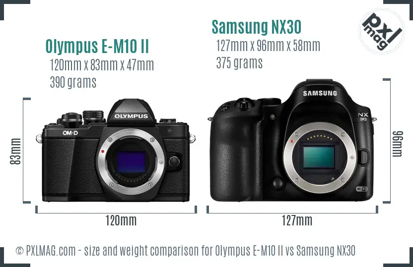 Olympus E-M10 II vs Samsung NX30 size comparison