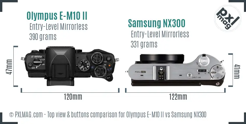 Olympus E-M10 II vs Samsung NX300 top view buttons comparison